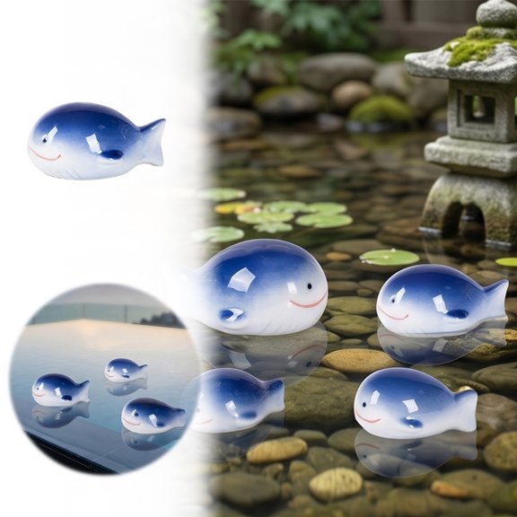 Ceramic Floating Dolphin Ornament Mini Animal Figurine Lifelike Floating Fish Decor For Fish Tank Pool Home Garden(Blue-6.5X5X3Cm)