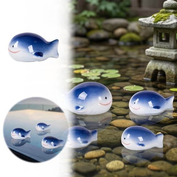 Ceramic Floating Dolphin Ornament Mini Animal Figurine Lifelike Floating Fish Decor For Fish Tank Pool Home Garden(Blue-7.5X6X3.5Cm)