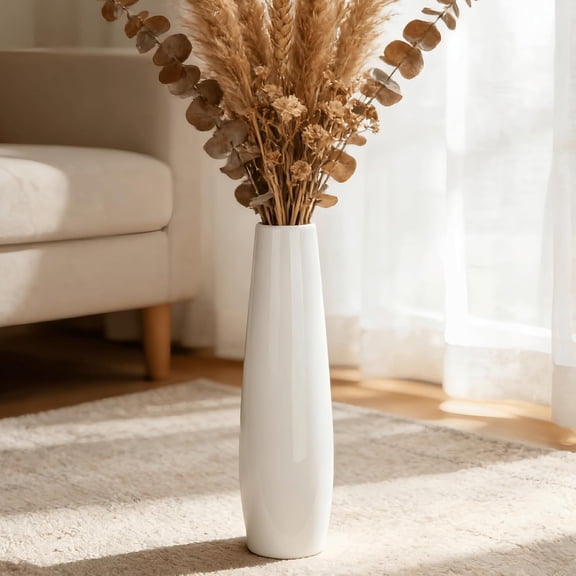 Ceramic Floor Vase, 17.7" Tall White Large Decorative Vases for Modern Home Decor, Living Room, Minimalist Style Big Flower Vase for Pampas Grass, Flowers, Twigs, Office, Bedroom Dcor