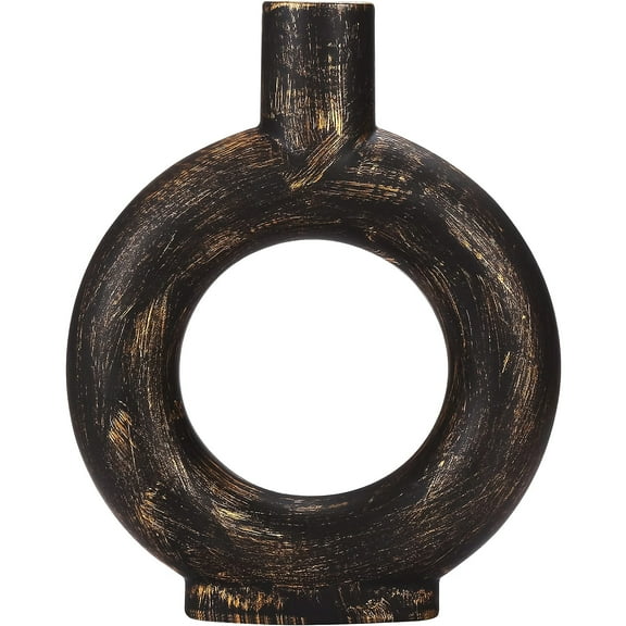 Ceramic Floral Vase, Modern Donut Vase Minimalism Style for Living Room, Kitchen, Office, Home Decor (Brown)