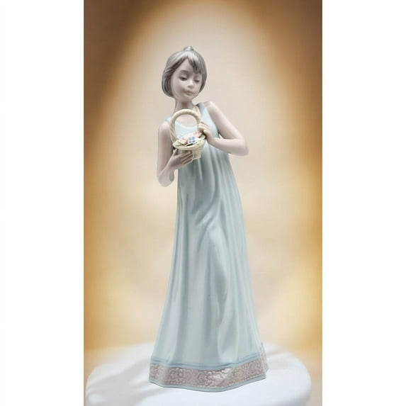 Ceramic Girl Holding Flower Basket Figurine, Home Decor, Gift for Her, Gift for Mom