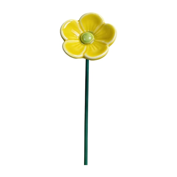 Ceramic Flower Bee Watering Stake, 10.63" Pollinator Drinking Station for Garden & Patio