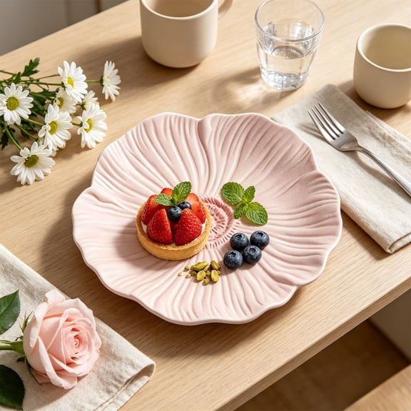 Ceramic Flower Petal Plate Tray for Dining and Serving Durable Embossed Design Ideal for Home and Gifts