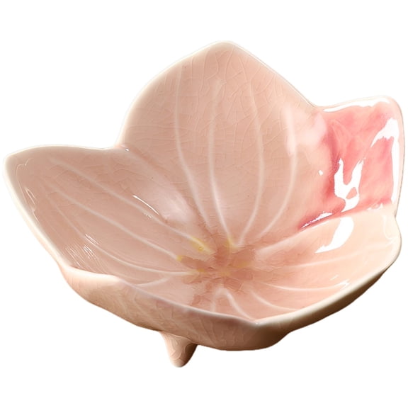 Ceramic Flower Plate, 4.7 in Pink Tea Dessert Plate for Home Decor, Zen Style Afternoon Tea Sweet Tray with Three-Legged Design, Elegant Vintage Kiln-Glazed Ceramic Plate for Sushi Soy Sauce