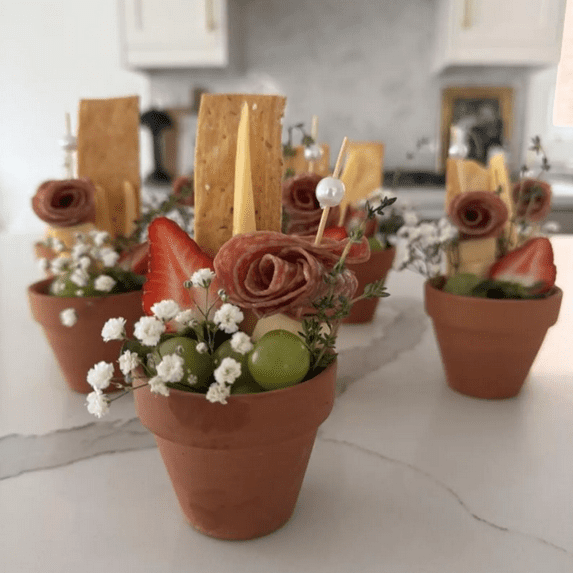 Ceramic Flower Pot Charcuterie Cups: Appetizer Serving Kit with Toothpicks Set of 20