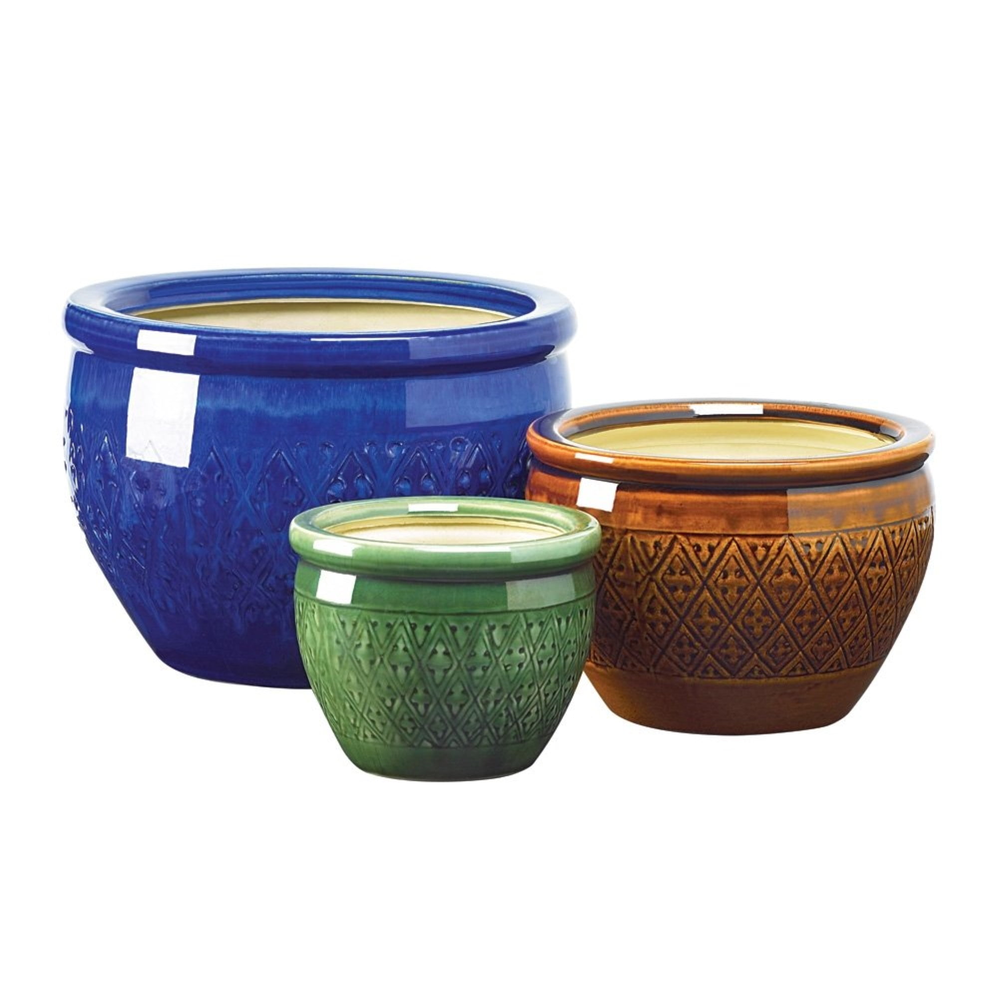 Ceramic Flower Pot, Jewel Tones, Set of 3 Ceramic Flower Pot, Jewel Tones, Set of 3