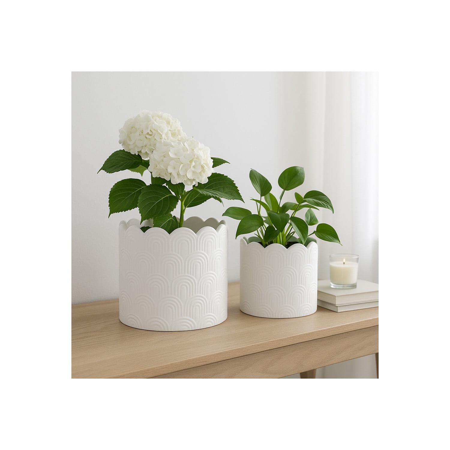 Ceramic Flower Pots and Planters for Home Decor - Indoor or Outdoor Plant Pots for Succulents, Herbs, and Orchids - Decorative Pots for Living Room, Bedroom, or Office - Set of 2, 10", 8",  White