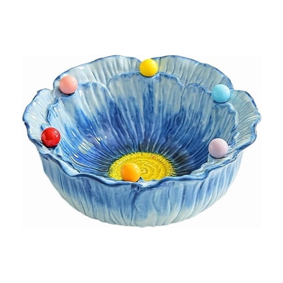Ceramic Flower Shaped Fruit Bowl with Fork Set, Fruit Salad Serving Bowl, Stylish Tableware for Home Coffee Table Daily Use