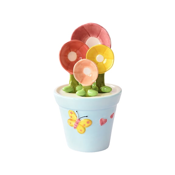 Ceramic Flower Shaped Measuring Spoon Set With Nonslip Base For Baking And Cooking Measurements Kitchen Accessory