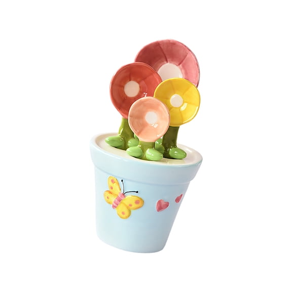 Ceramic Flower Shaped Measuring Spoon Set With Nonslip Base For Baking And Cooking Measurements Kitchen Accessory
