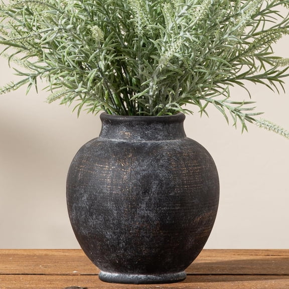 Ceramic Flower Vase, 6.7 Inch Rustic Farmhouse Decorative Vase Pottery Pampas Grass Vases for Home Decor Table Living Room Entryway Mantel Bookshelf Bedroom Bathroom Kitchen - Black