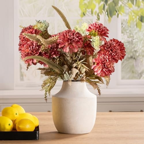 Ceramic Flower Vase, 7.5 inch Off-White Farmhouse Rustic Vase, Handcrafted Weathered Pottery Vases, Small Flower Terracotta Vases for Home Decor, Living Room, Table, Shelf