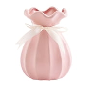 Ceramic Flower Vase, Cute Pouch Bag Vase, 5.9x3.9x3.35 Inch Bowknot Floral Ware, Vanity Table Bedroom Nightstand Centerpiece Ornament, Soft Pink 1 Pc, LLLDMXY, Makeup Organizers