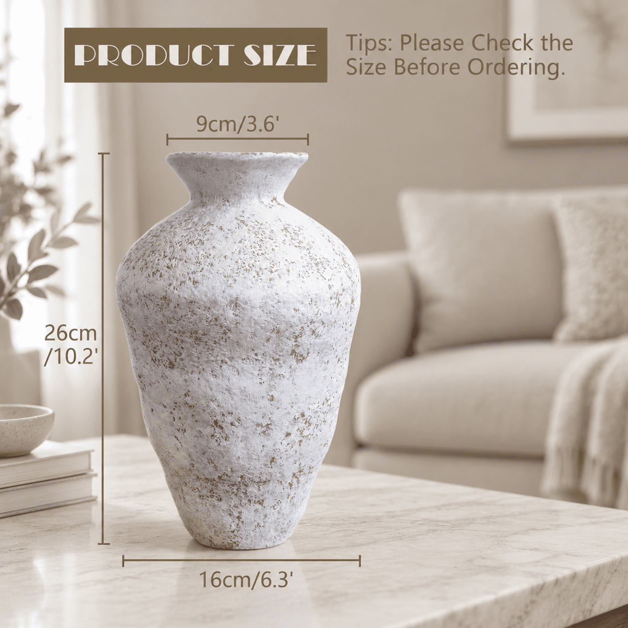 Texture Decor Table Ceramic Flower Vase Home Decor 10.24 Inch Rustic Tall Handmade Textured ...