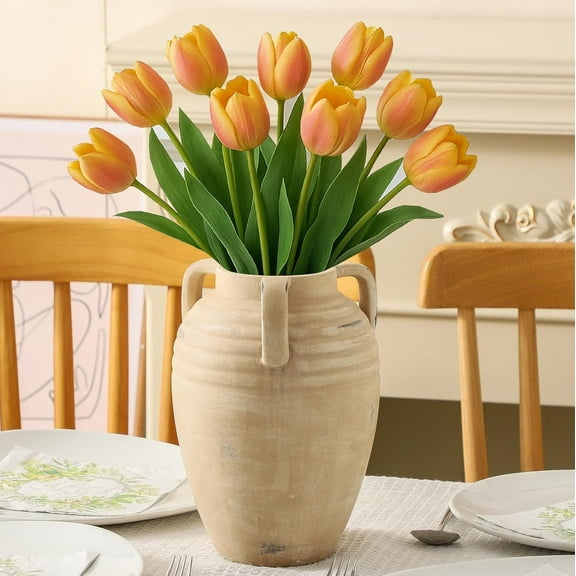 Ceramic Flower Vase Home Decor - Farmhouse Flower Vases Rustic Vintage Style Aesthetic Modern for Table Living Room Kitchen Bedroom Decoration House Desk Decorative Accessories Gift (Clay)