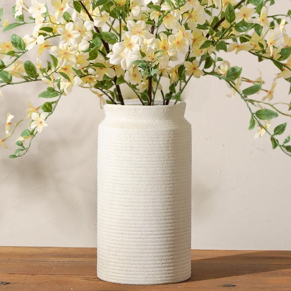 Ceramic Flower Vase L-antique Off White 12 Inch Farmhouse Rustic Home Decor