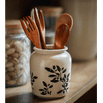 thumbnail image 1 of Ceramic Flower Vase with Leaf Pattern – Farmhouse Decorative Vase for Home Décor, Rustic Stoneware Tabletop Vase for Living Room, Bedroom & Dining Table-Black, 1 of 3
