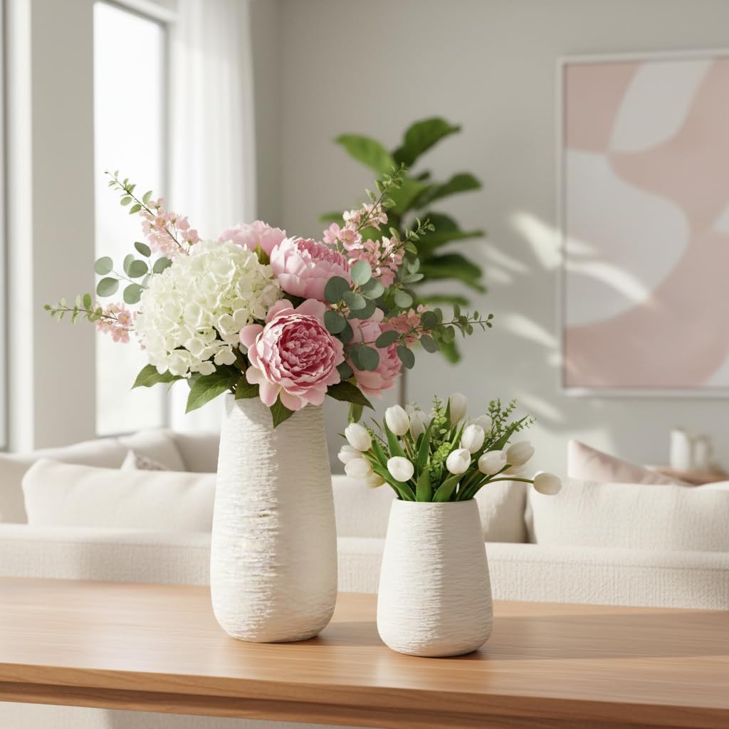 Ceramic Flower Vase Set of 2, Home Decor Simple Modern Stereo Grain ...