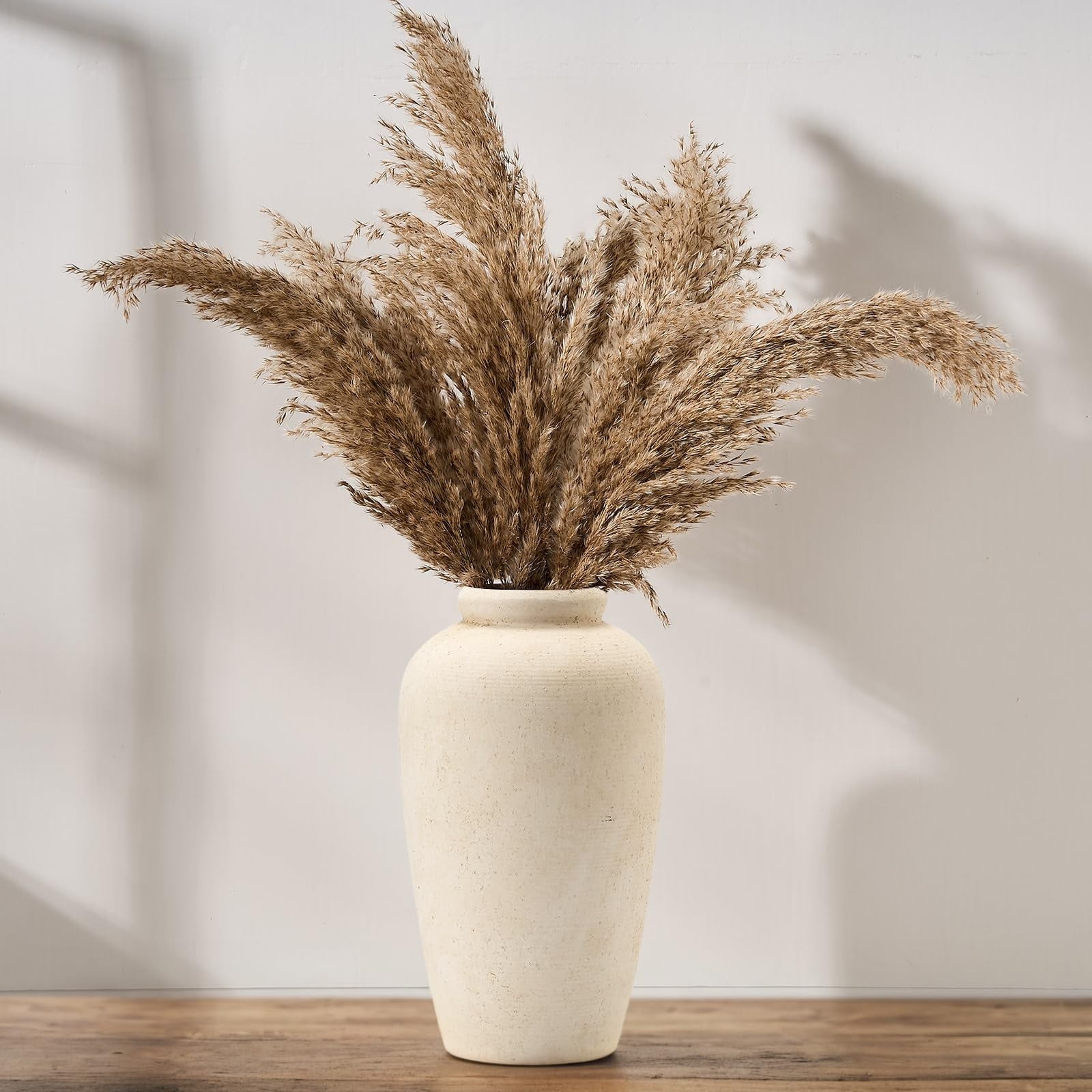 Ceramic Flower Vase, Tall Vase for Centerpieces, Large Decorative Terracotta Vases, Farmhouse Rustic Vases for Home Decor, Living Room, Table, Neutral