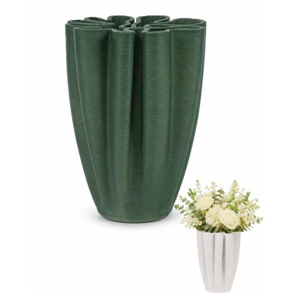 Ceramic Flower Vase with Fluted Sculptural Shape, Modern Decorative Vase for Home Office