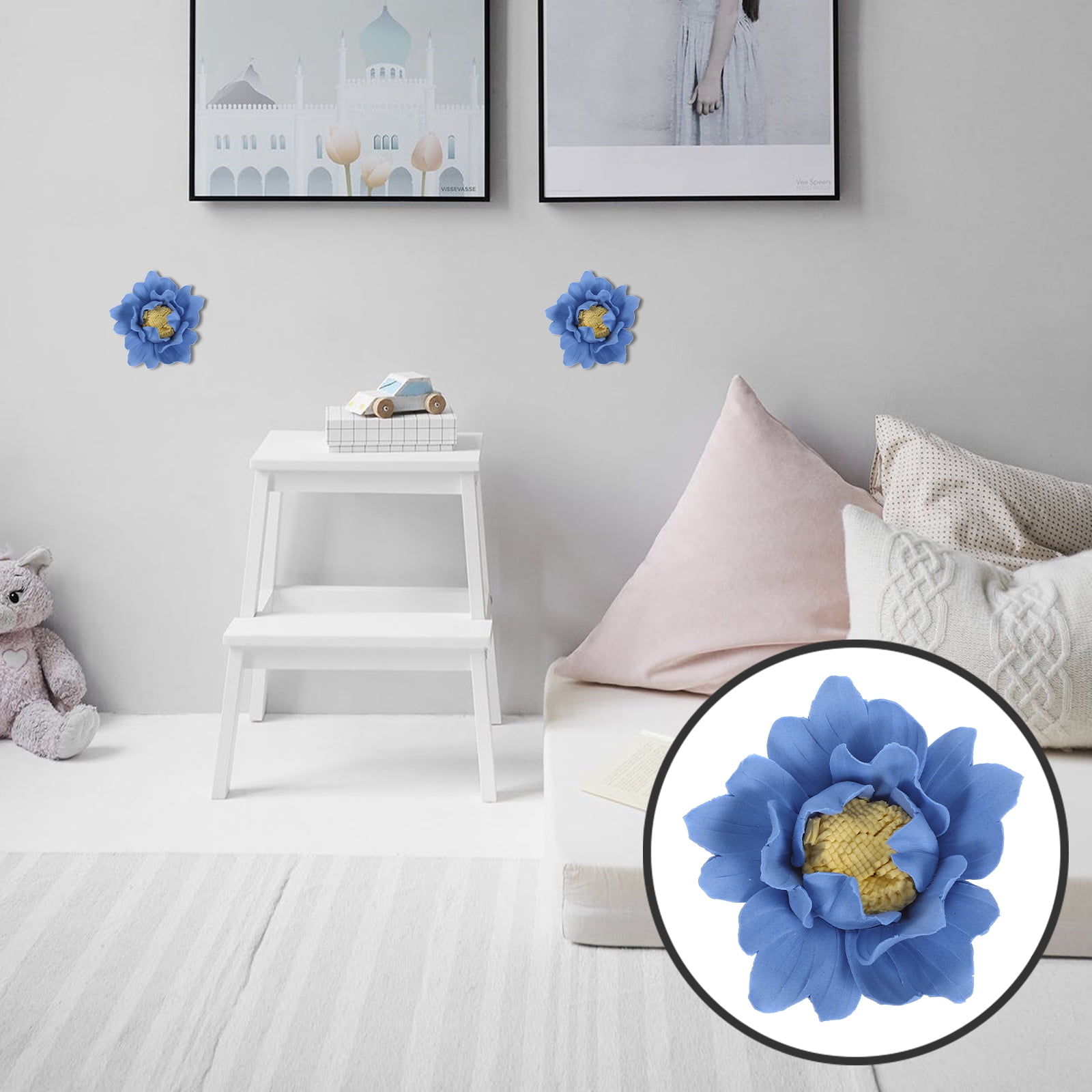 Ceramic Flower Wall decor Inspirational Wall Decor Porcelain Flower Wall Sculpture Floral 3D Wall Hanging for Patio Balcony Porch Garden Living Room