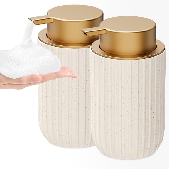 Ceramic Foaming Soap Dispenser, 12 oz Bathroom Foam Hand Soap Dispenser, Refillable Lotion Soap Dispenser with Removable Pump for Kitchen Hand Wash Dispenser, Modern Home Decor(2Pack-Speckled Beige)