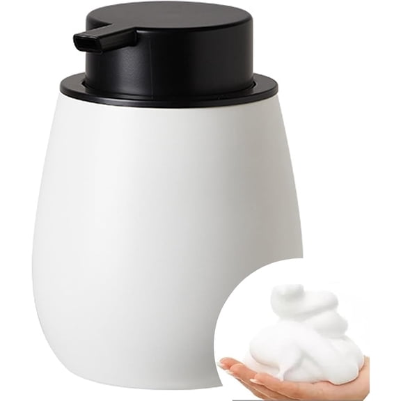 Ceramic Foaming Soap Dispenser, Refillable Foam Pump Hand Soap Bottle, 1‑Count Countertop Container (White-Black Pump)