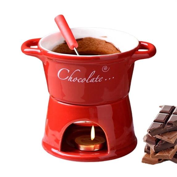 Ceramic Fondue Mug, Chocolate Melting Cup with Fork Set, Mini Tealight Fondue Pot for Cheese & Candy, Portable Butter Warmer Pot, Perfect for Camping & Dessert Nights