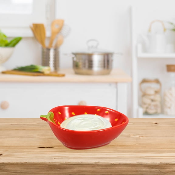 SEWCHICS Red Ceramic Strawberry Design Serving Bowls Set - Tableware for Kitchen and Home, Dishwasher to Clean