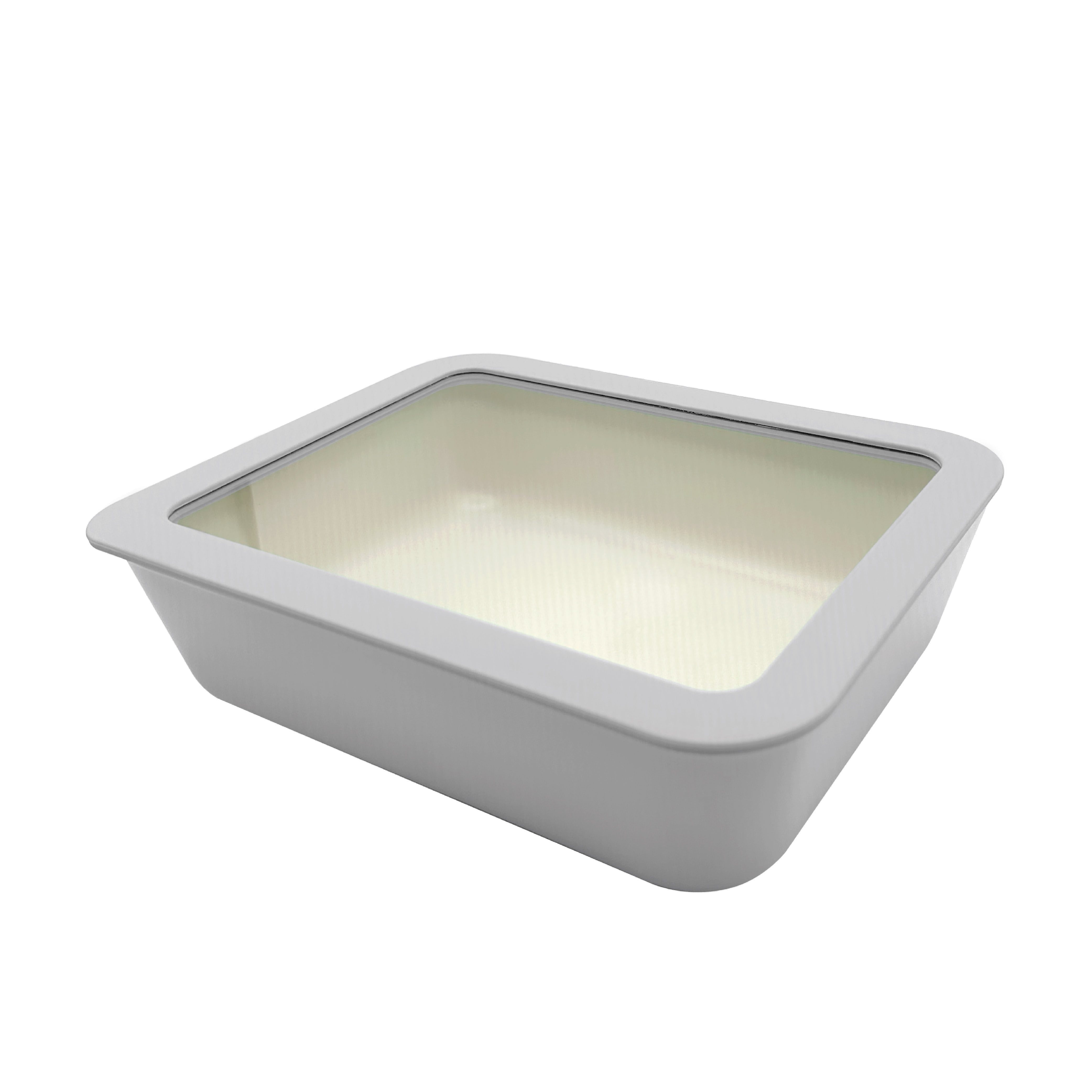 JUST COOK Rectangular Ceramic-Coated Glass Food Storage Container with Lid, 47.3 oz, Light Gray