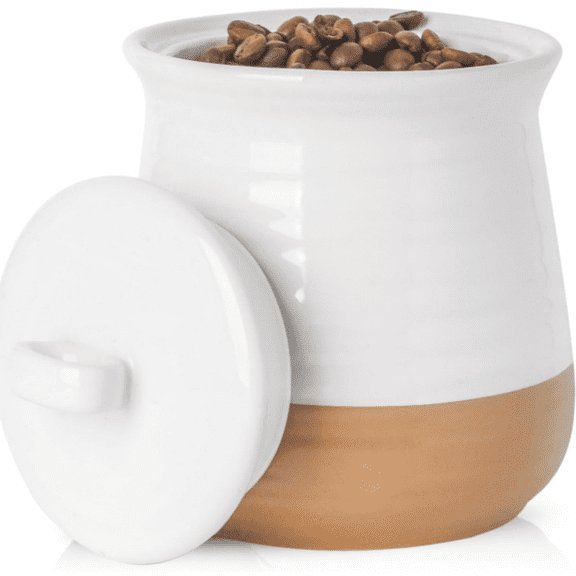 Ceramic Food Storage Container, Porcelain Kitchen Canisters with Airtight Lid, 35 OZ Coffee Canisters for Kitchen Counter, Candy Jar for Tea, Sugar, Salt and More, Farmhouse D r, White