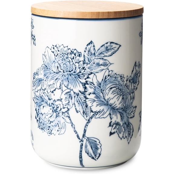 Ceramic Food Storage Container with Lid, 40 Oz Large Coffee Container, Sugar Canister, Blue and White Patterns, Flowers Branches