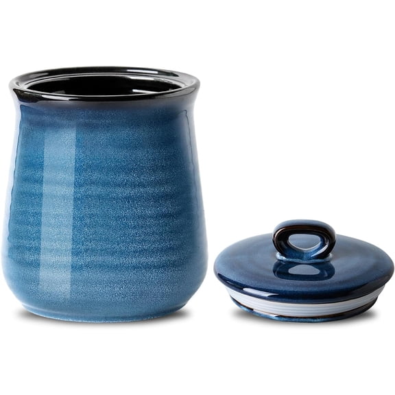 Ceramic Food Storage Jar with Airtight Lid, 80 FL OZ Large Blue Coffee Container & Candy Canister for Countertop, Farmhouse Kitchen Decor for Sugar, Tea, Flour, Cookies, Snacks & More