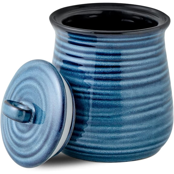 Ceramic Food Storage Jar, Coffee Canister with Lid, Cookie Candy Jar for Kitchen, Serving for Dog Treat Sugar Loose Tea Flour Coffee Beans Rice Snack Storage 30 FL OZ (Blue)