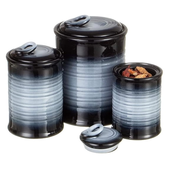 Ceramic Food Storage Jar Set of 3, Gray Airtight Kitchen Canisters with ...