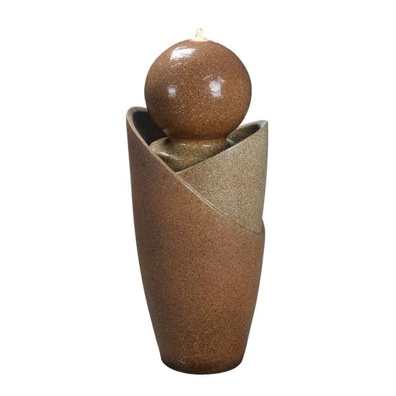 Hi-Line Gifts LED Lighted Ceramic Outdoor Garden Water Fountain - 34.25" - Brown