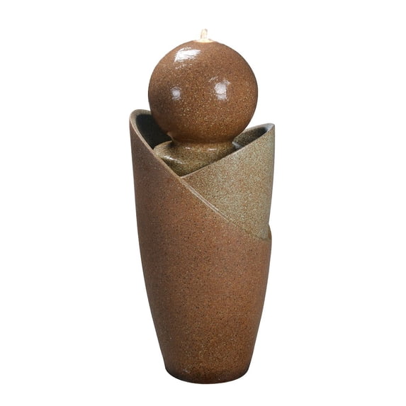 Hi-Line Gifts LED Lighted Ceramic Outdoor Garden Water Fountain - 34.25" - Brown