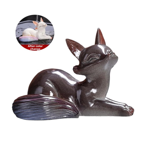 Ceramic Fox Figurine Set with Magical Color-Changing Feature for Tea Ceremony and Home Decor