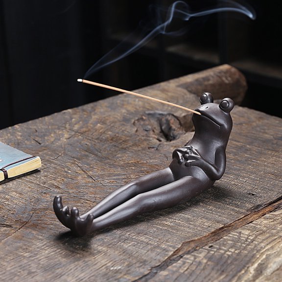 Ceramic Frog Animal Incense Stick Holder, Aromatic Base for Home Decoration, 8.07x3.54x2.36 Inches, Brown