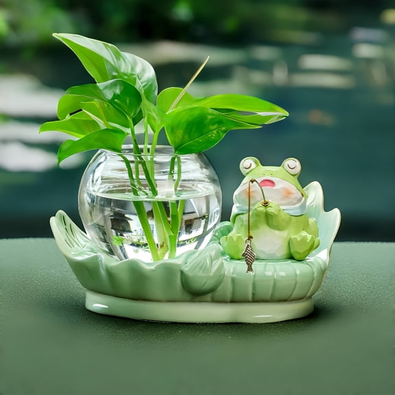 Ceramic Frog Fishing Vase Smooth Finish Planter Indoor Outdoor Decor Home Office Desk Decoration Housewarming Birthday Gift Whimsical Frog Garden Decor Plant Display High Quality Vase