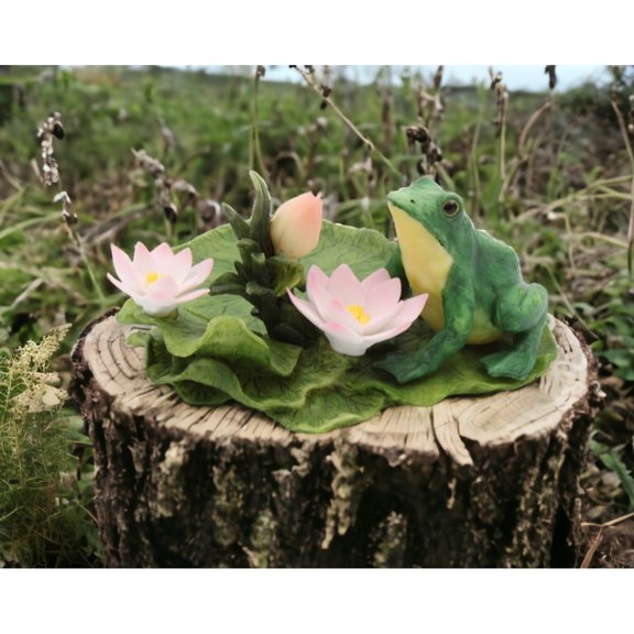 Ceramic Frog Lotus Flowers Candle Holder 5.75x5.5x3 Spring Gift