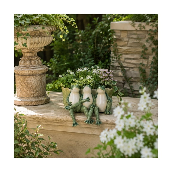Whimsical Flower Planter for Home and Living Room Decor - Playful Resin Frog Design for Outdoor Styling and Indoor Plants - Garden Plant Pots for Succulents, Herbs, and Kitchen Spices - 7", Green