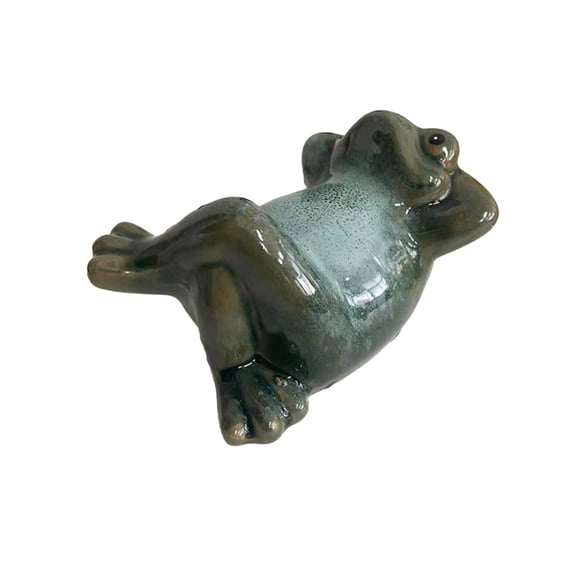Ceramic Frog Statue - 4.3in Handcrafted Garden Decor, Weather-Resistant Outdoor Courtyard Ornament for Potted Plants/Indoor Shelf Decor (A)