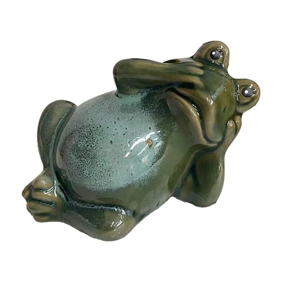 Ceramic Frog Statue - 4.3in Handcrafted Garden Decor, Weather-Resistant Outdoor Courtyard Ornament for Potted Plants/Indoor Shelf Decor (B)