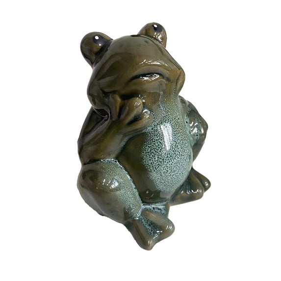 Ceramic Frog Statue, Outdoor Garden Ornament, Cute Craft Decoration for Courtyard Potted Balcony Landscape Layout, Exquisite Handmade Yard Art Decor