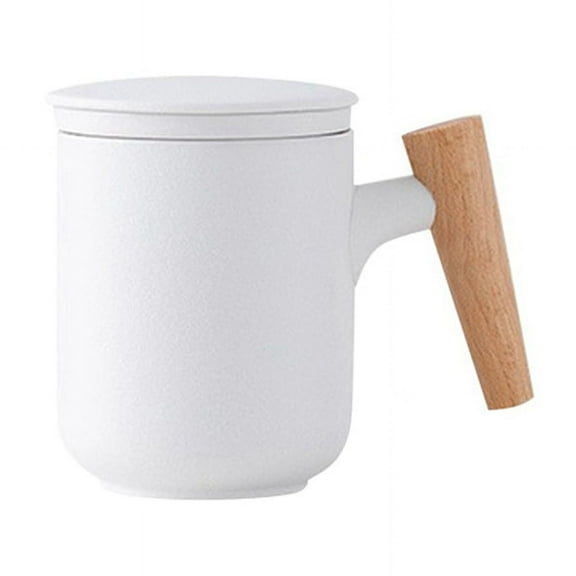 Ceramic Frosted Tea Cup with Lid and Filter Large Capacity Wooden Handle Coffee Mug Tea Water Separation Tea Cup