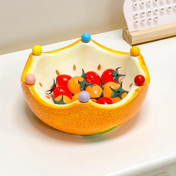Ceramic Fruit Bowl Cute Orange-Shaped Home Fruit Rack with 6 Spoon ...
