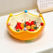 Ceramic Fruit Bowl Cute Orange-Shaped Home Fruit Rack with 6 Spoon Decorative Bowl for Kitchen, Living Room, Bedroom, Office & Countertop Orange