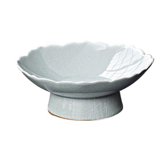 Ceramic Fruit Bowl Lotus-Shaped Retro Glazed Serving Plate Decorative Dish Traditional Modern Home Decor