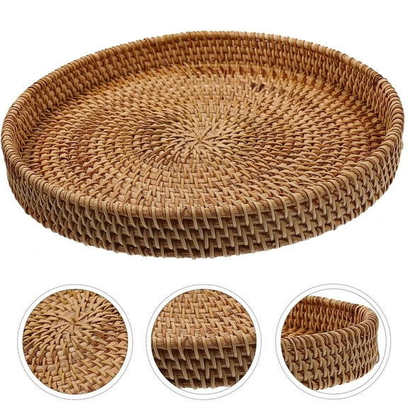 Ceramic Fruit Bowl,Round Rattan Tray Decorative Coffee Table Tray Handwoven Ottoman Basket Wicker /bread Serving Basket
